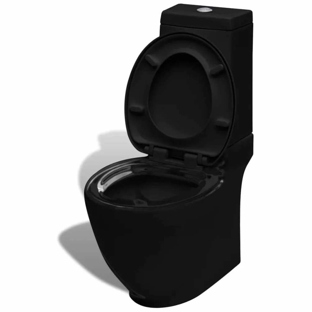 Ceramiczny zestaw bidetów do WC w kolorze czarnym, wolnoopadający, podwójne spłukiwanie 3/6 l, konstrukcja stojąca bez krawędzi, łatwa w pielęgnacji, idealny do łazienki i WC dla gości