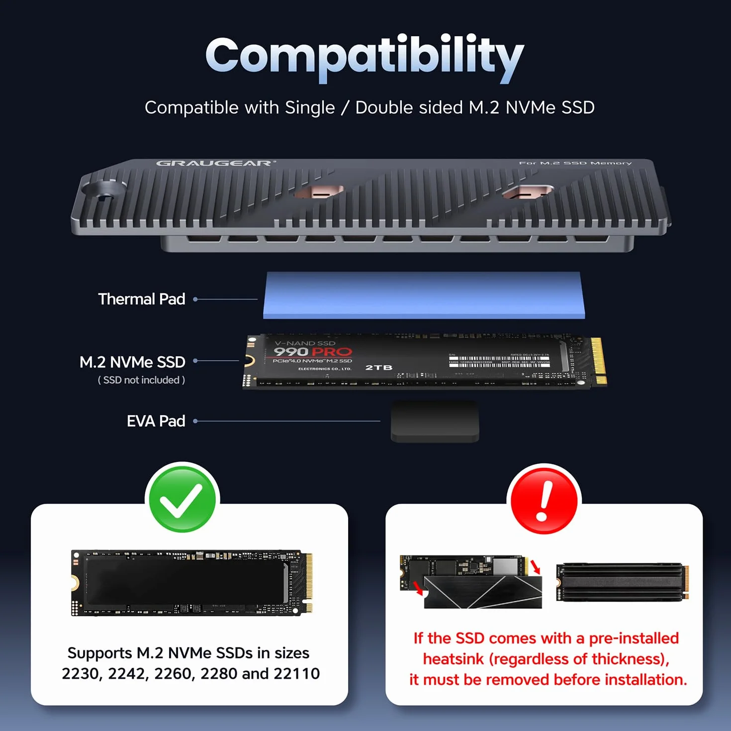GRAUGEAR PS5 Pro PS5 Slim M.2 SSD Radiator z Rurą Cieplną Miedzianą Aluminiowe Żebra Chłodzenie NVMe