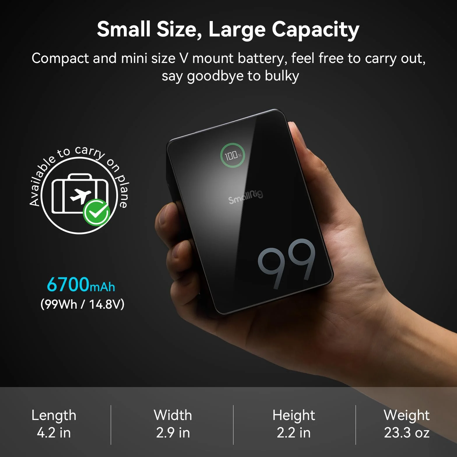 SMALLRIG VB99 Pro V Mount Battery 6700mAh 99Wh 14,8V 100W PD USB-C D-TAP