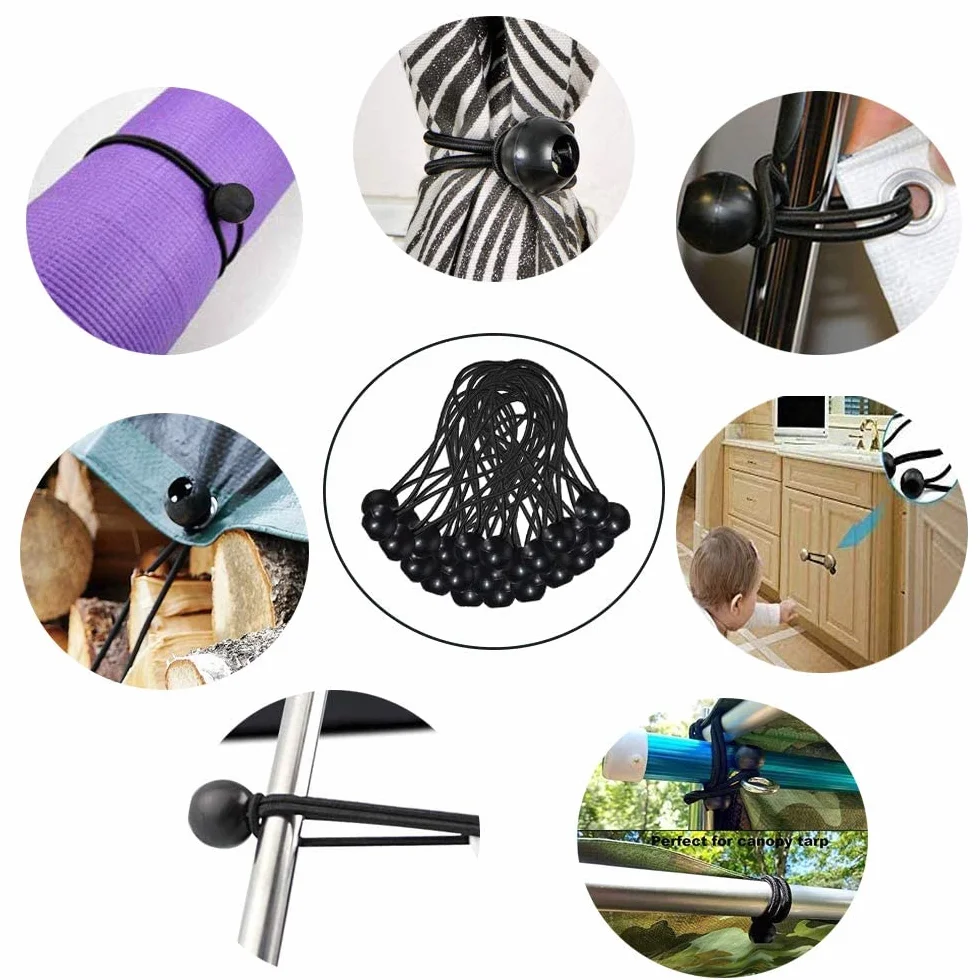 30 sztuk Liny bungee do plandeki,napinaczy do plandek, gumowe napinacze z kulką, liny bungee do pawilonu, plandeki, kempingu, namiotu, szelek przedłużających zasłony (200 mm i 150 mm)