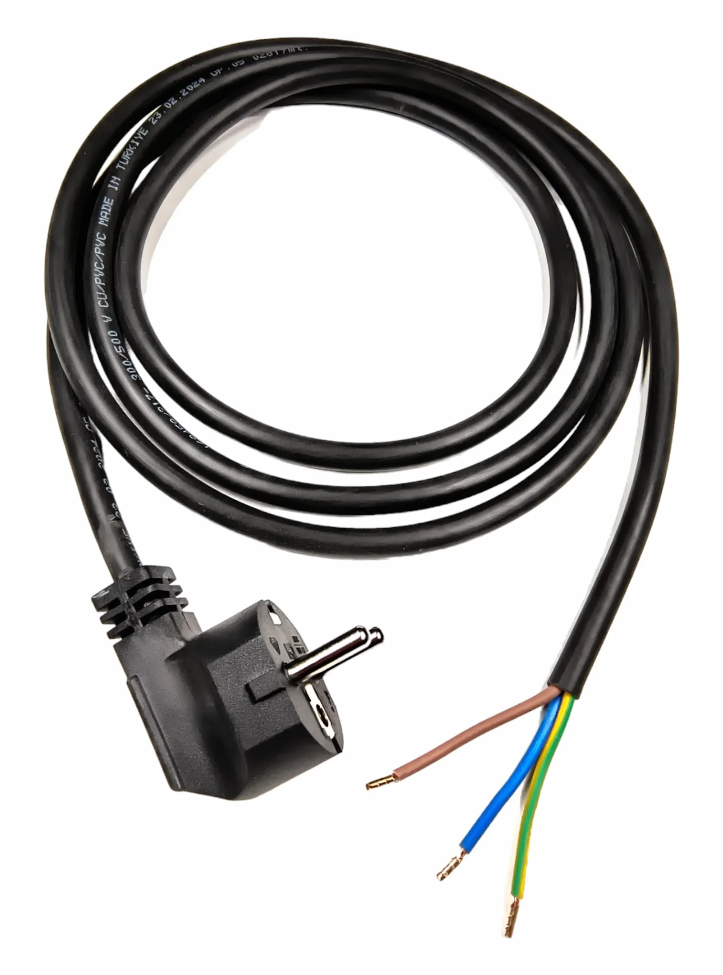 Kabel Zasilający z Tulejkami, 2 Metry, 230V, 16A, IP20, Kabel Przyłączeniowy z Wtyczką Schuko, Kabel Zasilający Ze Stykiem Ochronnym, Kabel Przejściowy z Tulejkami, Czarny