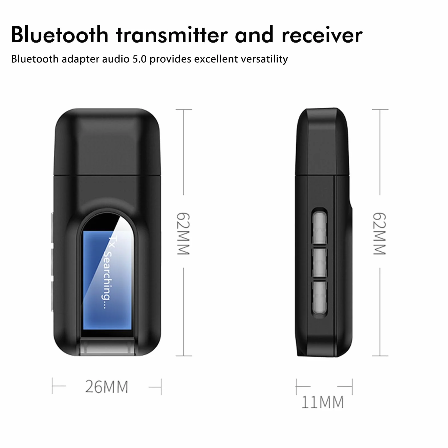 Adapter Bluetooth Audio 5.0: bezprzewodowy nadajnik Bluetooth 2 w 1 z wtyczką 3,5 mm, transmiter USB Bluetooth do samochodu, TV, PC, słuchawek, głośników, Plug and Play