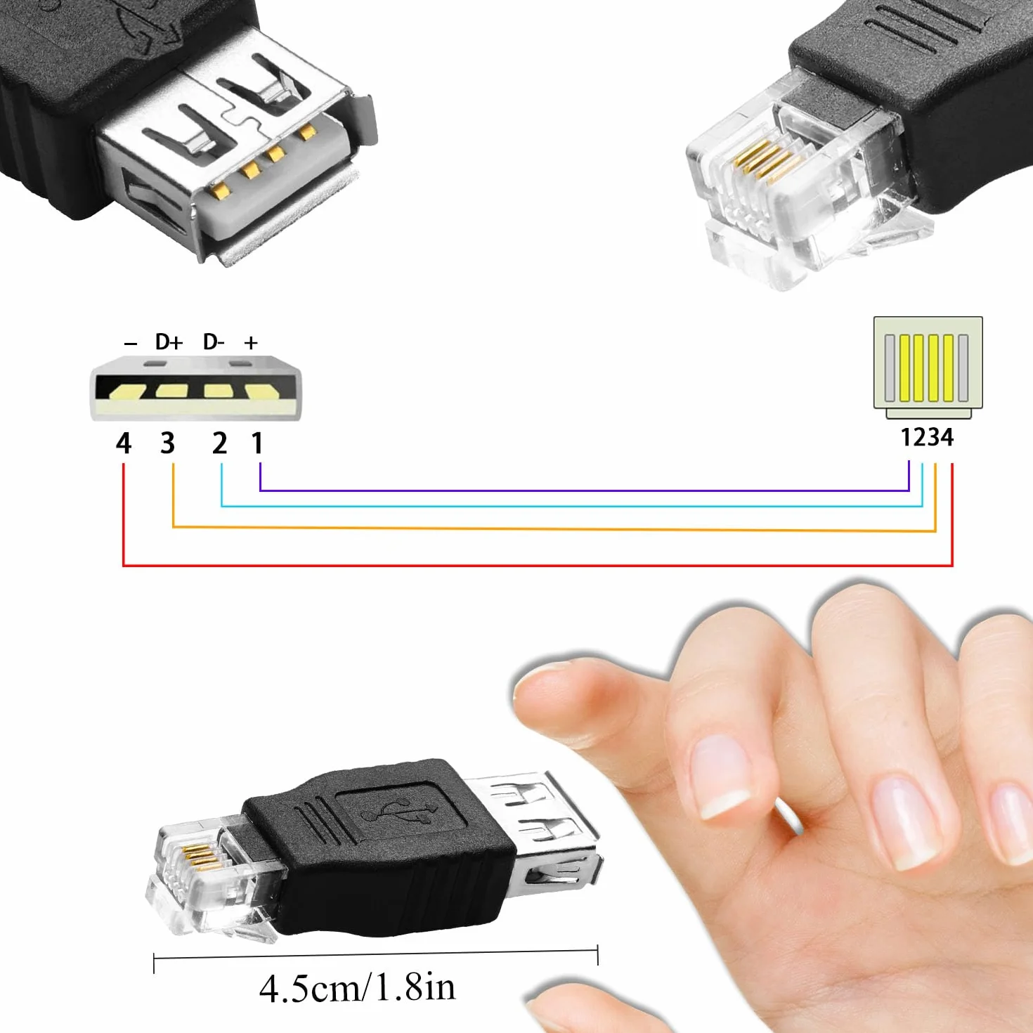 QIANRENON RJ11 konwerter linii telefonicznej 6P4C męski na USB A żeński