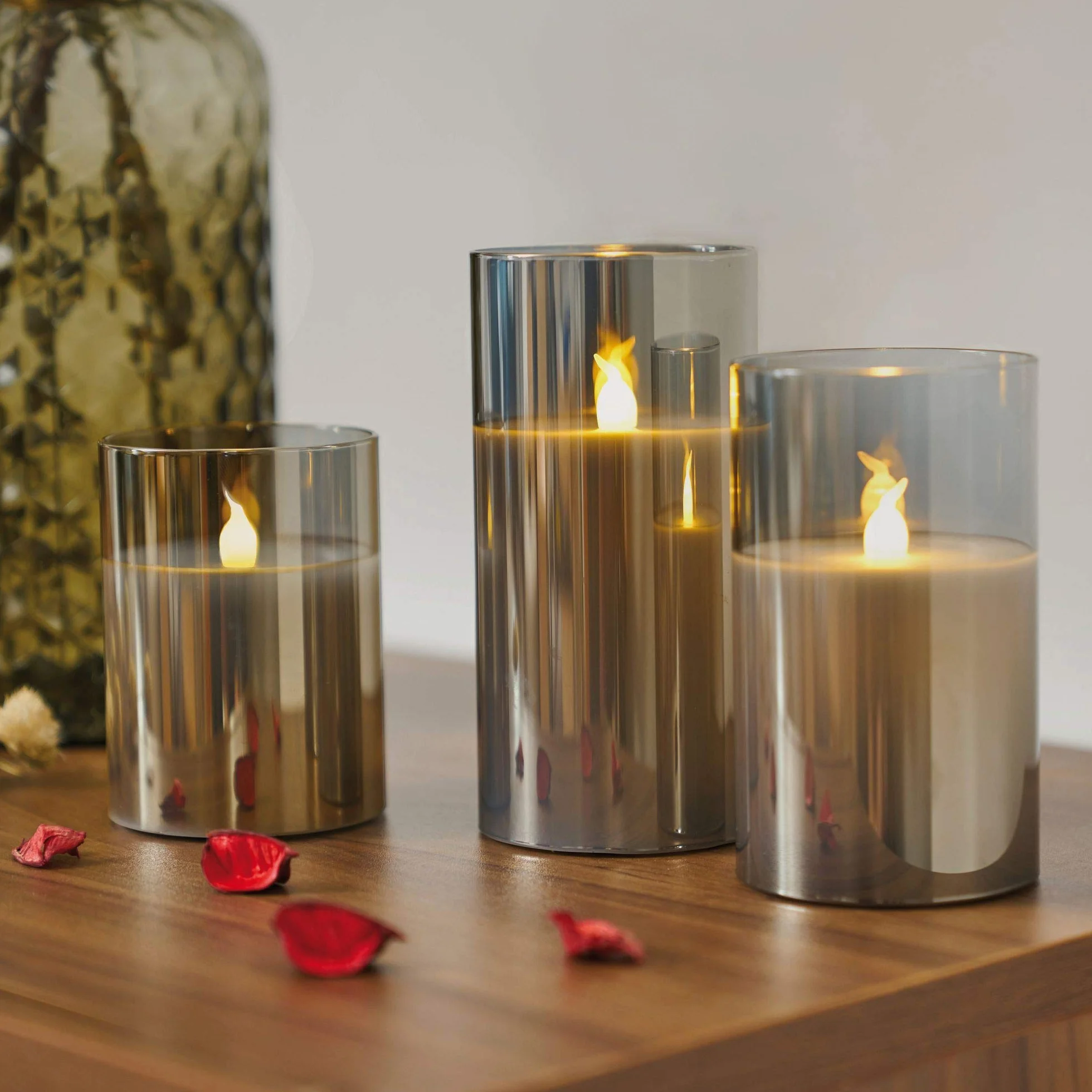 Pauleen 48026 Classy Smokey Candle 3-częściowy zestaw baterii szary/biały szkło/wosk