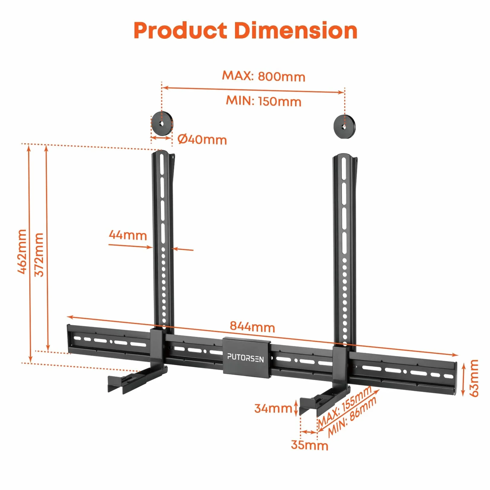 Soundbar Stand Universal Sound Bar Holder for Bar Mniej niż 15 kg, zamontowany na stojaku TV, ścianie lub telewizorze z antypoślizgowym uchwytem