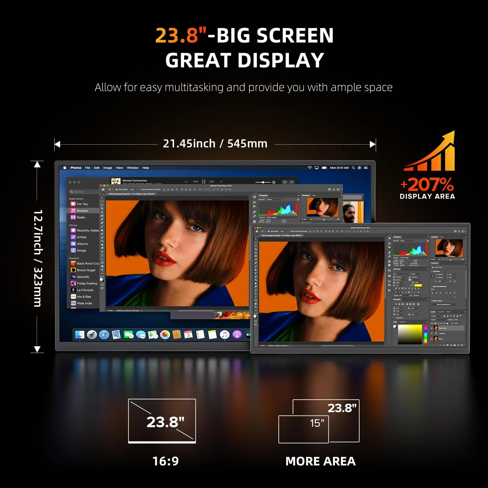 UPERFECT Przenośny monitor 4K UHD 3840x2400 400 nitów 100% sRGB 10-bit kontrast 1300:1 Eye Care USB-C HDMI VESA