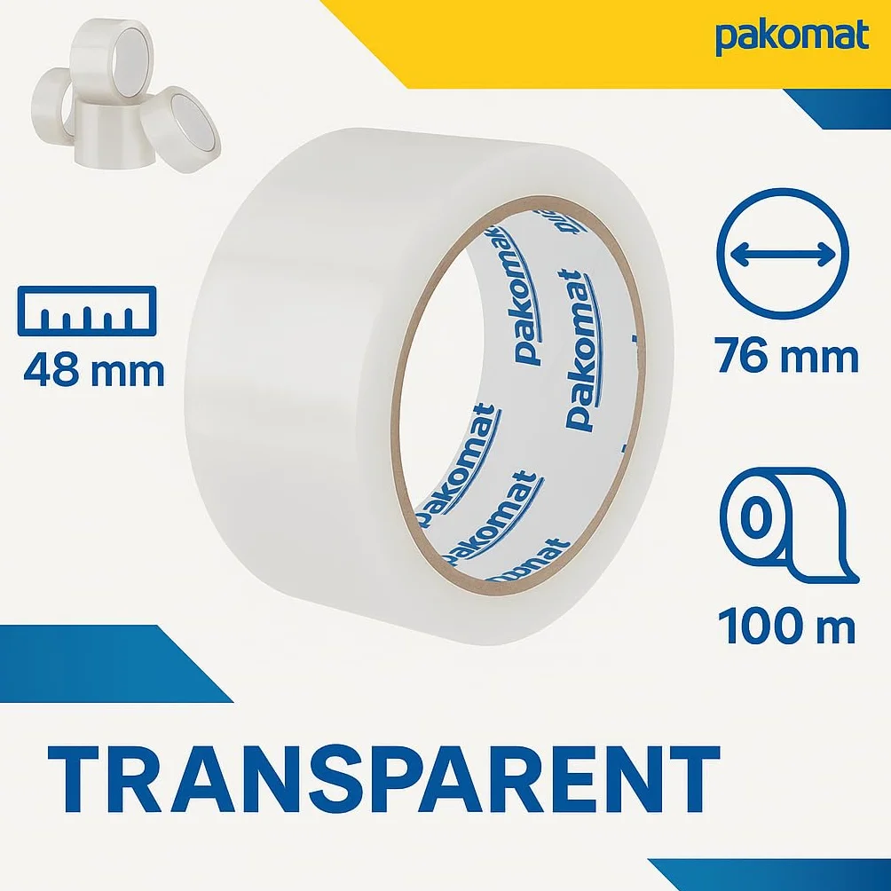 Pakomat taśma pakowa 48x100 bezbarwna 2 rolki transparent klejąca przezroczysta samoprzylepna