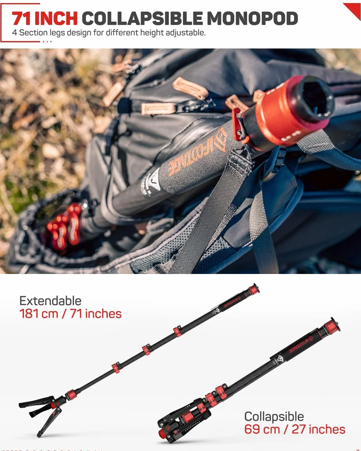 IFOOTAGE Cobra 3 C180F statyw monopodowy z włókna węglowego 8 kg 180 cm