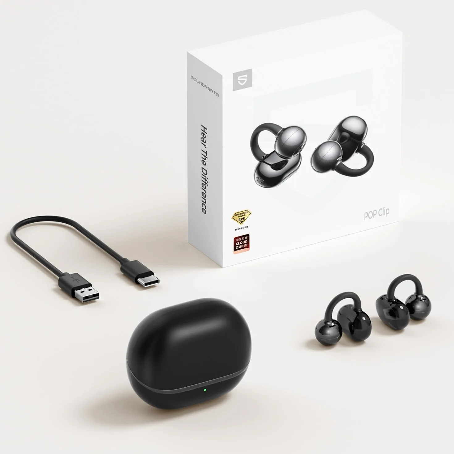 SoundPEATS POP Clip Słuchawki douszne z otwartym uchem Bluetooth 5.4 z podwójnym mikrofonem, wodoodporne bezprzewodowe słuchawki douszne IPX5, 30-godzinny czas odtwarzania, sterowanie aplikacją