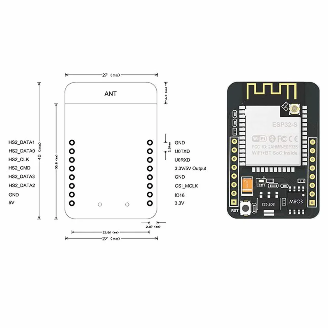 Hailege 2 szt. ESP32-CAM ESP32 OV2640 moduł kamery Wireless WiFi Bluetooth moduł OV2640 2 MP TF kamera rozwojowa z kamerą