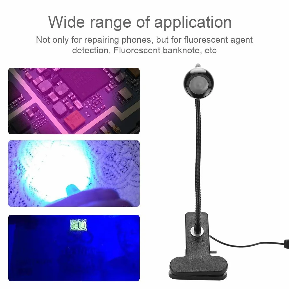 Tosuny Lampa utwardzająca UV 3 W USB LED z klejem, fioletowe światło, klips, łabędzia szyja, przełącznik do naprawy płytek