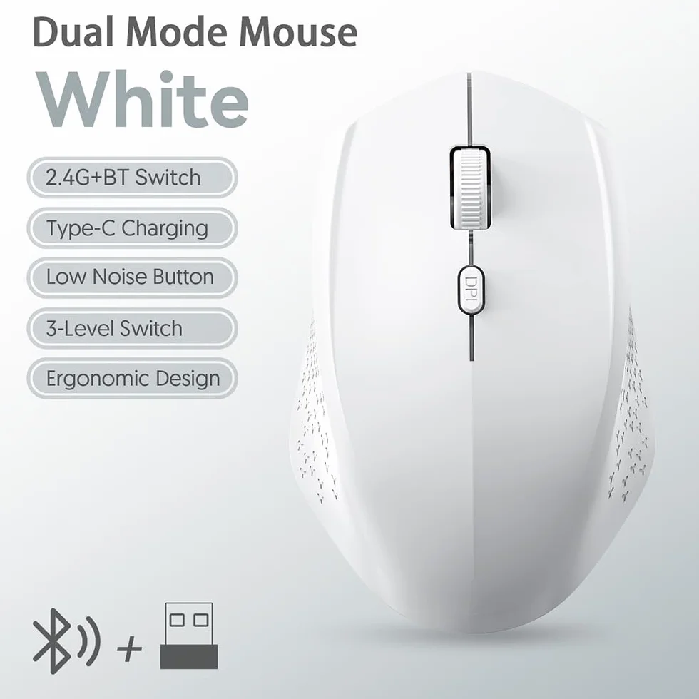 Mysz bezprzewodowa Dual Mode 2,4G USB Bluetooth Ergonomiczna Regulowane DPI 800/1200/1600