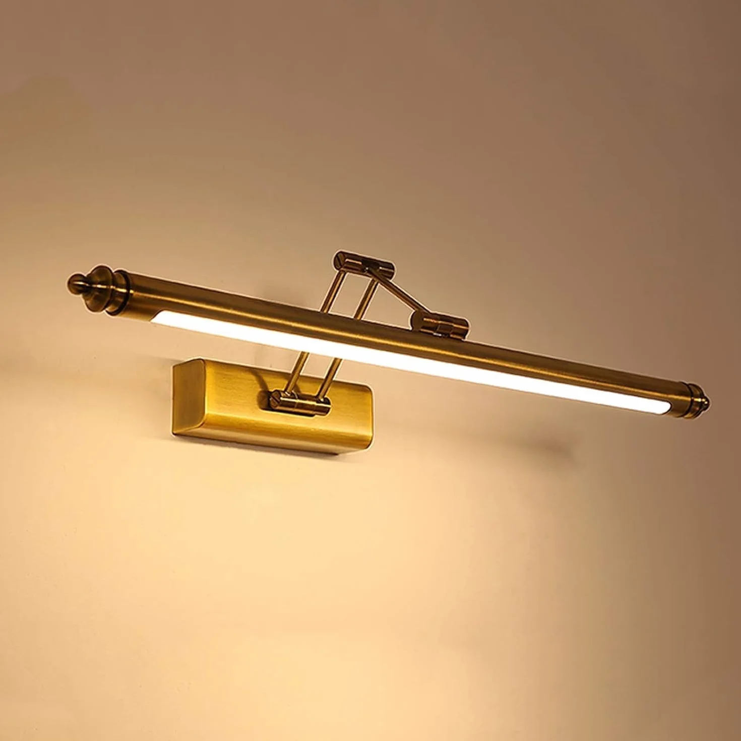 Mosiężna lampa łazienkowa w stylu retro, nad lustro, regulowana, z metalową podstawą, w stylu vintage, 3000 K, ciepła biel, lampa ścienna do wnętrz, antyczna, do szafki z lustrem, 60 cm/12 W