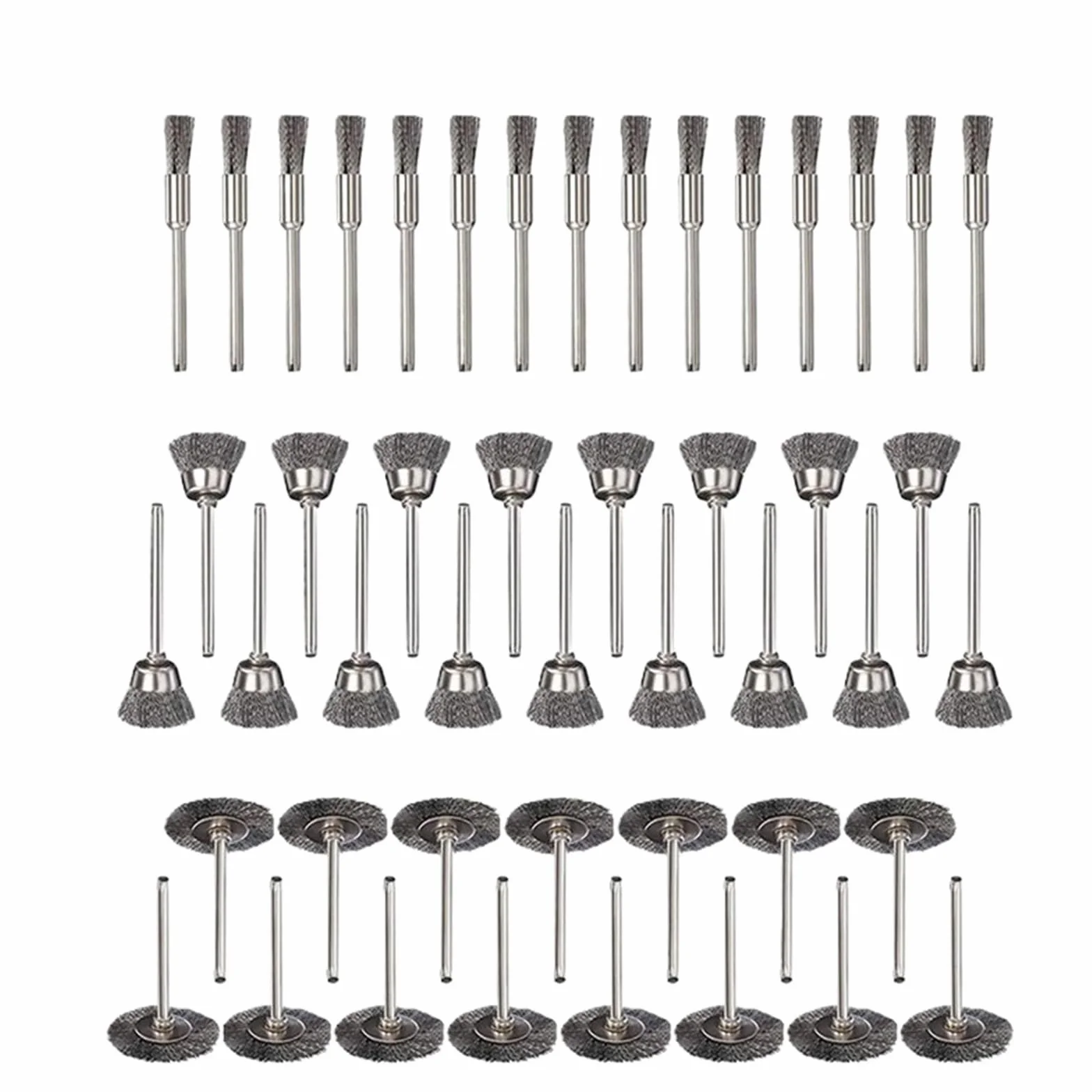 Nasadki szczotkowe do wiertarek, 10-45 sztuk Koło garnkowe z drutu stalowego Wielokolorowe Wiele rozmiarów Trzpień 2,35 mm 3 Do wiertarki polskiej(45PCS-Silver)