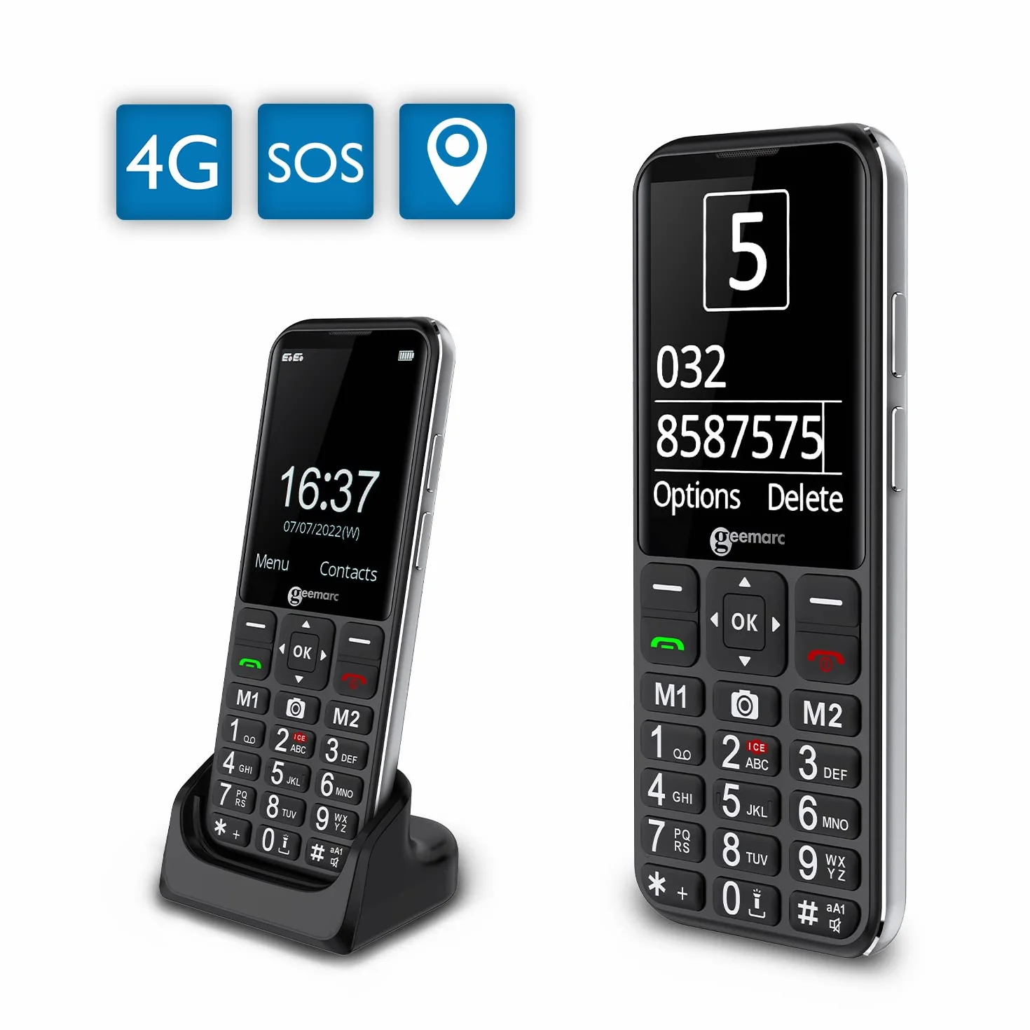 Geemarc CL8600 4G telefon komórkowy ze zwiększoną głośnością odbioru, dużymi przyciskami, funkcją SOS i przyciskami pamięci dla osób starszych, dla audiolezów, odblokowany i Bluetooth, wersja IT