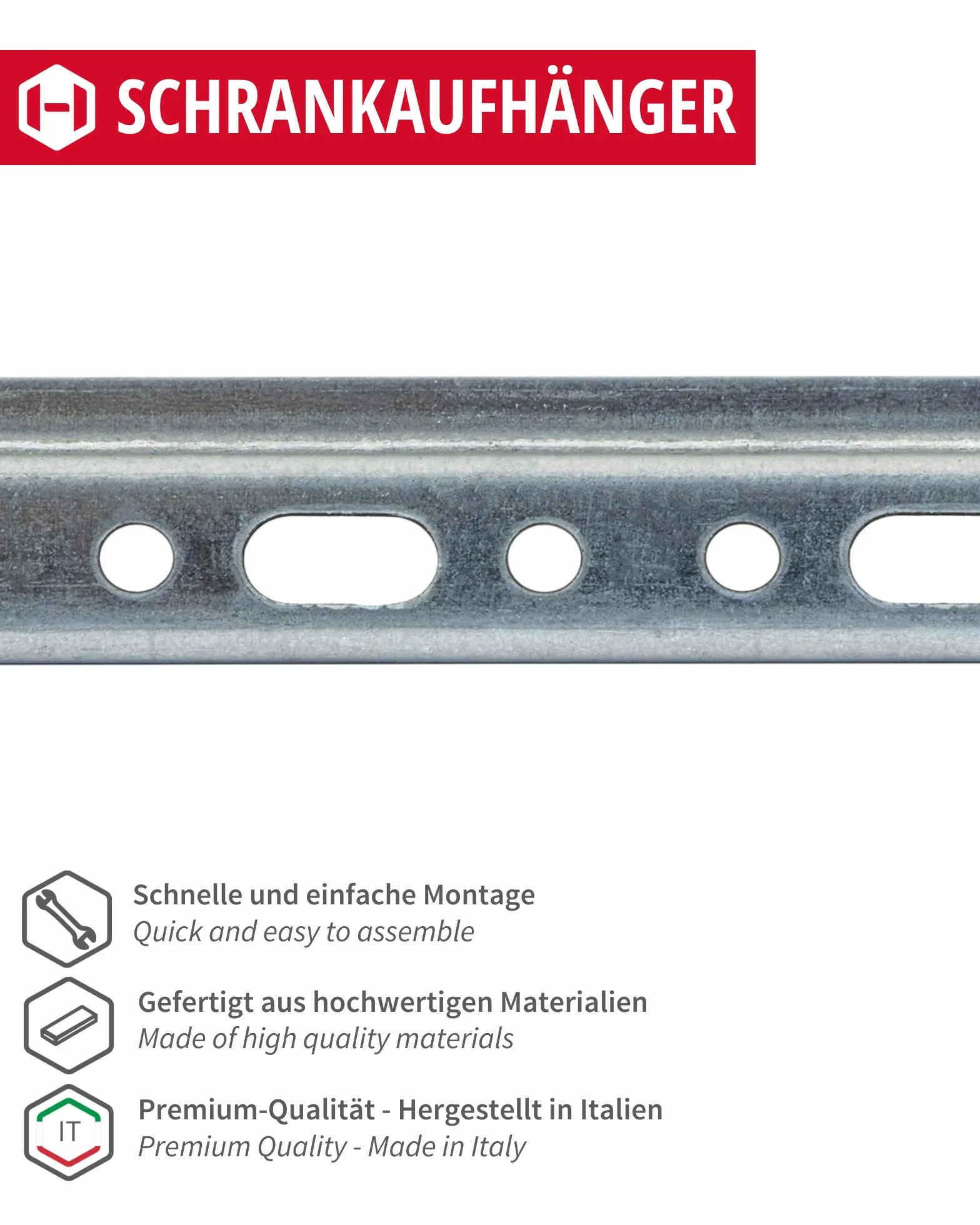 Gedotec Szyna Montażowa do Zawieszania Szafek Górnych, Długość 557 mm, Stal Ocynkowana, Nośność 100 kg, 2 Sztuki Metalowych Szyn Kuchennych