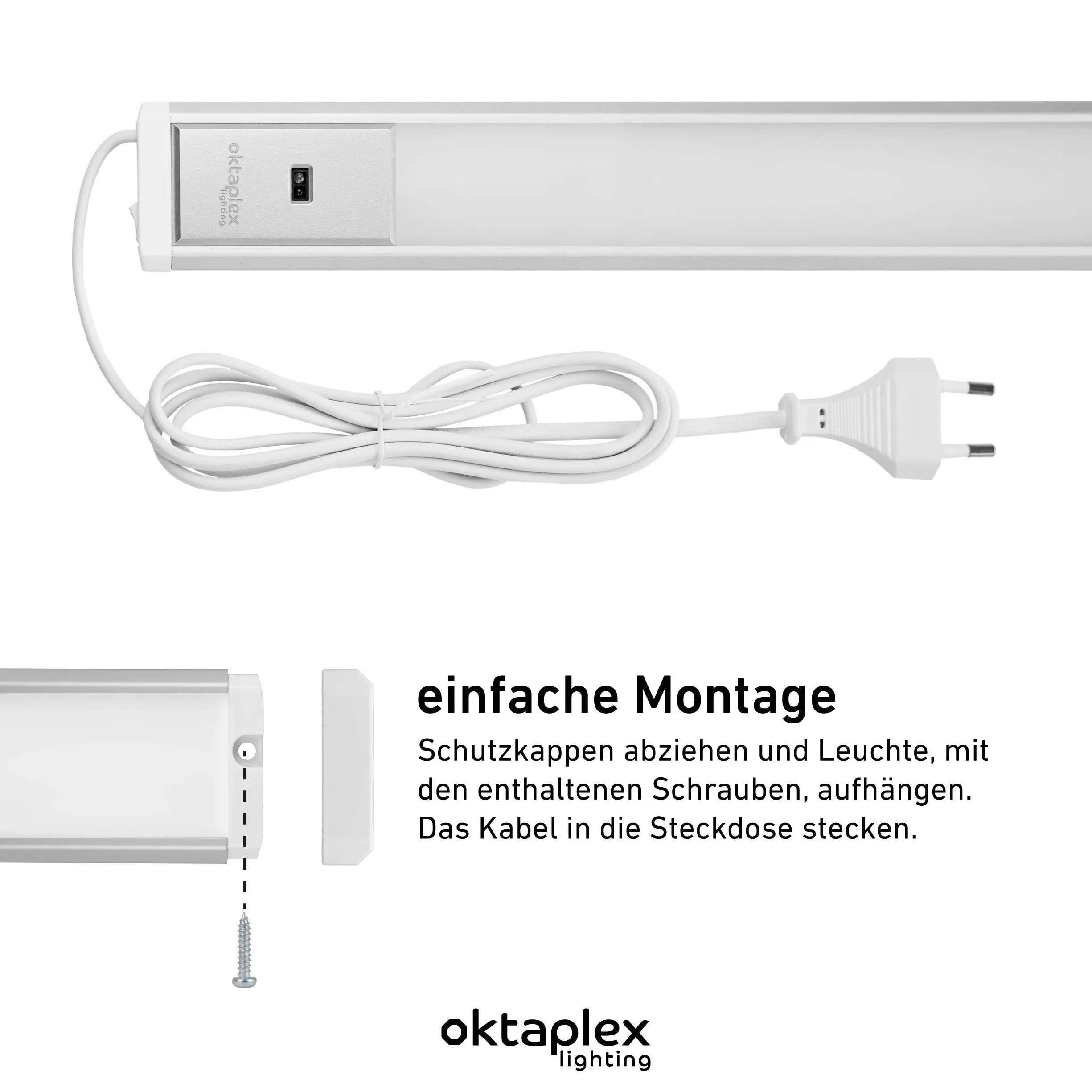 Oktaplex Riva lampa podszafkowa LED 90 cm ściemniana neutralna biel 760 lm płaskie oświetlenie kuchni z czujnikiem lampa podszafkowa 9,9 W srebrna