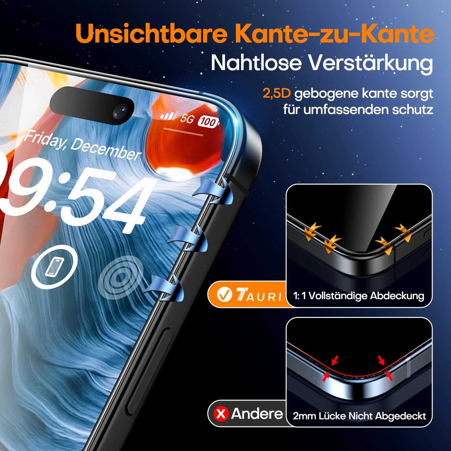 TAURI 3 Sztuki Ochraniacz Ekranu do iPhone 15 Pro Max 6,7" z Automatyczne Odpylanie Szybka Instalacja Narzędziem, Szkło Hartowane, Odporne na Zarysowania, Bez Pęcherzyków Powietrza Film