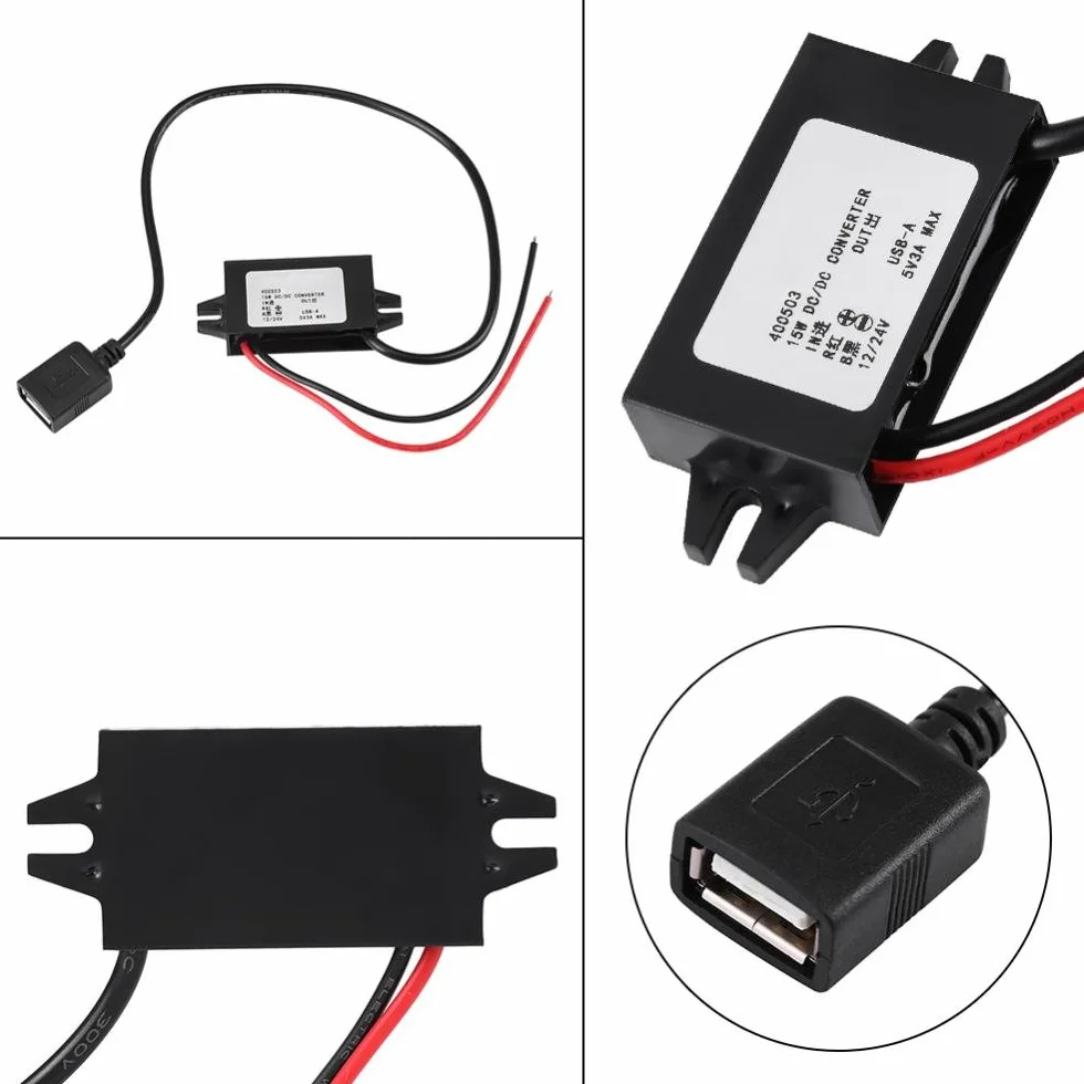 12 V / 24 V Na USB 5 V 3 A Zasilacz Sieciowy, Regulator Downkonwerterowy DC-Przetwornik Napięcia Reduktor, Adapter Monitorujący Konwerter