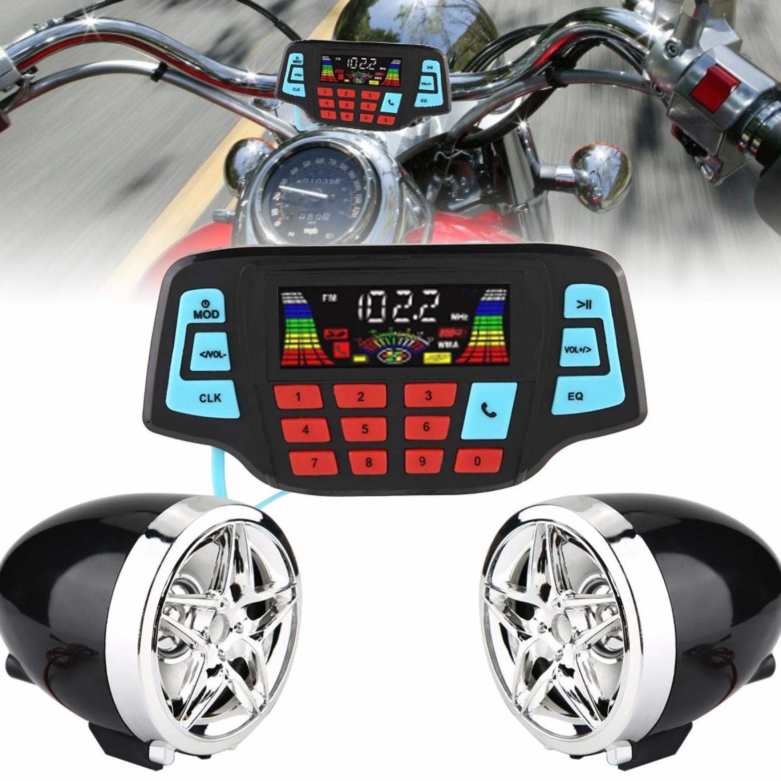 Motocyklowe głośniki motocyklowe Wodoodporny Bluetooth, uchwyt na kierownicę BT Odtwarzacz MP3 Audio Stereo Głośnik Wzmacniacz System USB TF Card Carrier