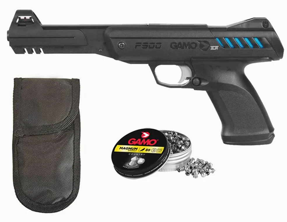 Tiendas LGP - Gamo - Zestaw pistoletów pneumatycznych P-900 IGT, pistolet na śrubę o mocy 3,5 dżuli, 4,5 mm, prędkość wyjściowa 120 m/s, długość 32 cm + uchwyt na bidon + 250 balinów