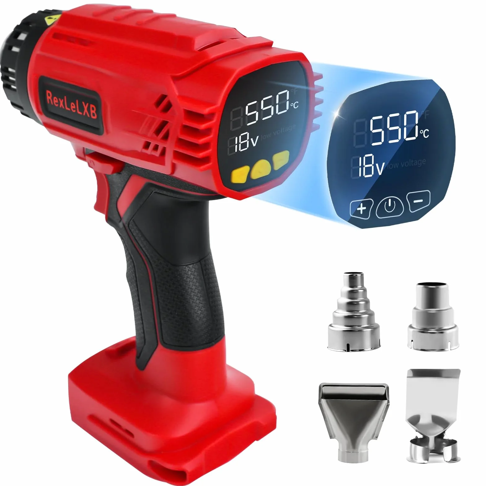 Bezprzewodowy pistolet na gorące powietrze z wyświetlaczem do akumulatora litowo-jonowego Milwaukee 18 V, 400 W 1022℉ (550℃) opalarka z zabezpieczeniem przed przeciążeniem, 4 dysze do spawania