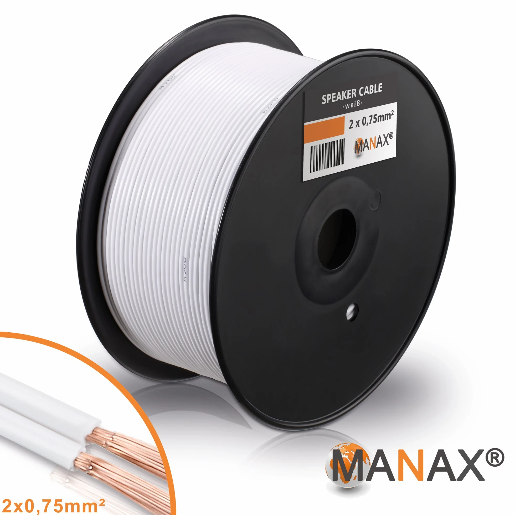 MANAX® Przewód podwójny 25 m, 2 x 0,75 mm², biały kabel 2-żyłowy (25 m 0,75 mm² - 1 pierścień, biały)