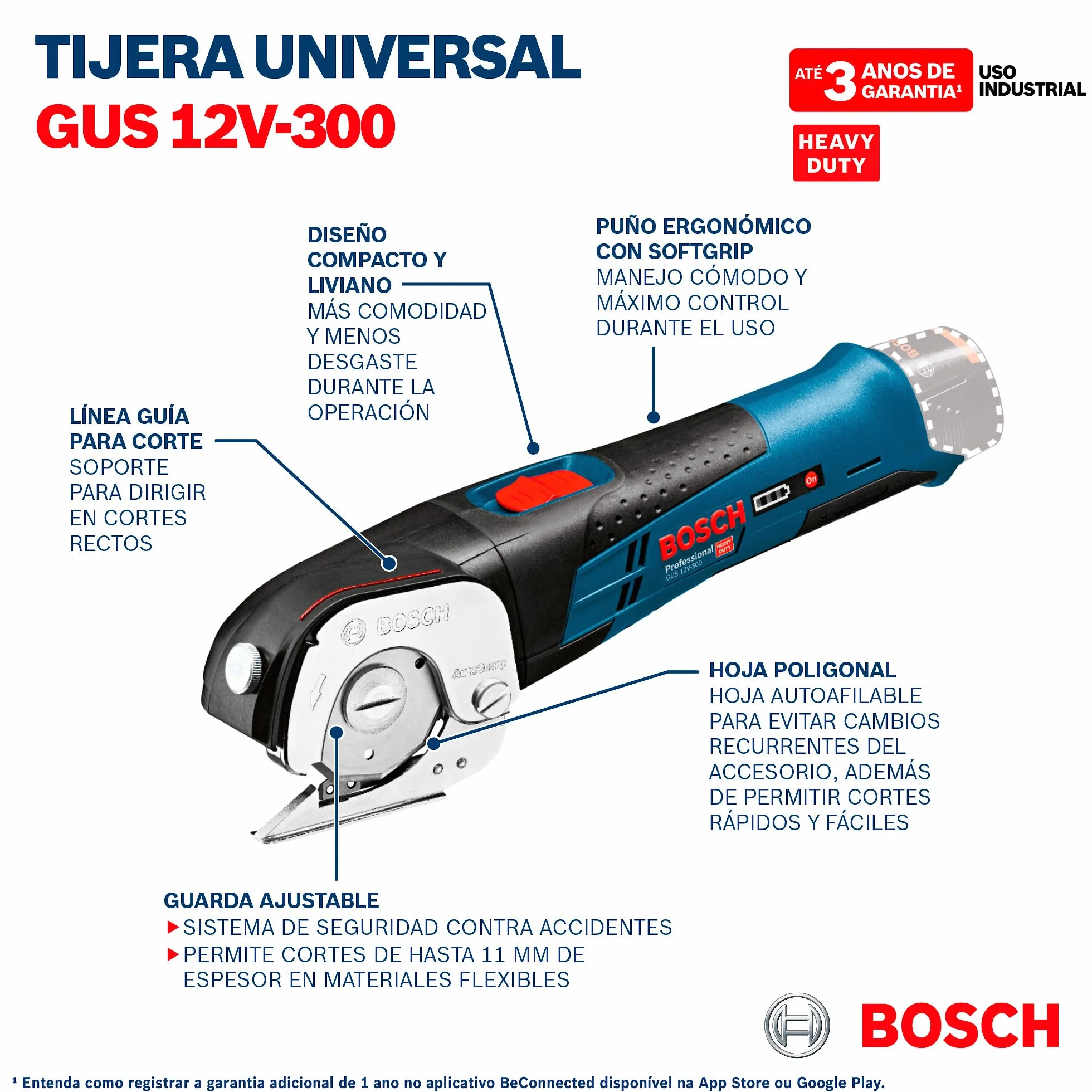 Bosch Professional system 12V: akumulatorowe nożyce uniwersalne GUS 12V-300 (bez akumulatorów i ładowarki, opakowanie kartonowe)