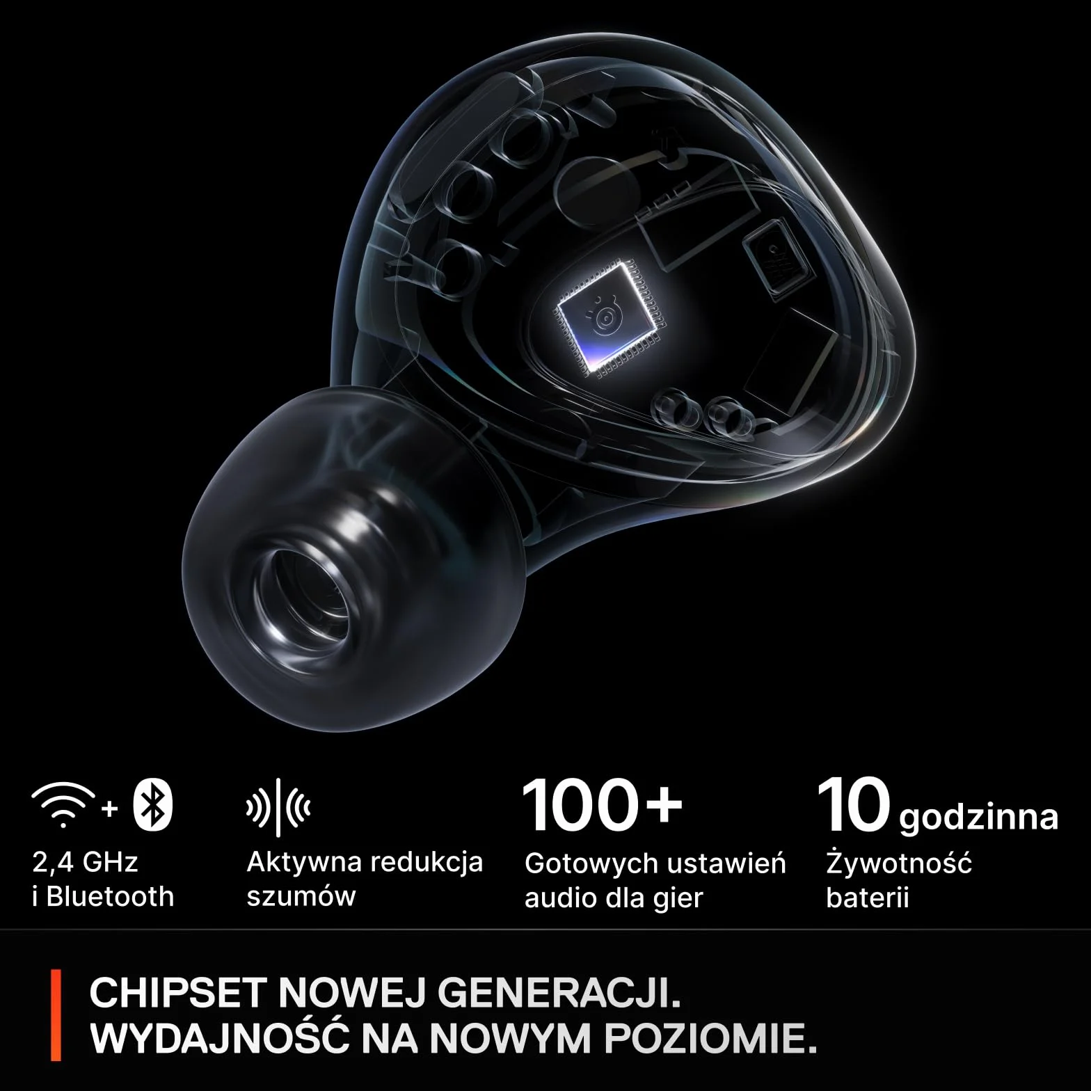 SteelSeries Arctis GameBuds Bezprzewodowe Słuchawki Douszne do Gier PS5 PC Switch, 2,4 GHz+BT 5.3, ANC, 40 godz. Bateria, Ładowanie Bezprzewodowe