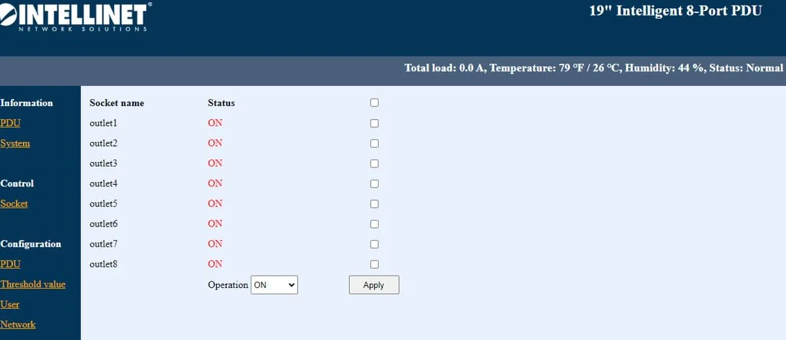 Intellinet Smart PDU 19" 8-gniazdowa Listwa Zasilająca C13 C20 Kontrola Prądu Temperatury Wilgotności HE Czarna