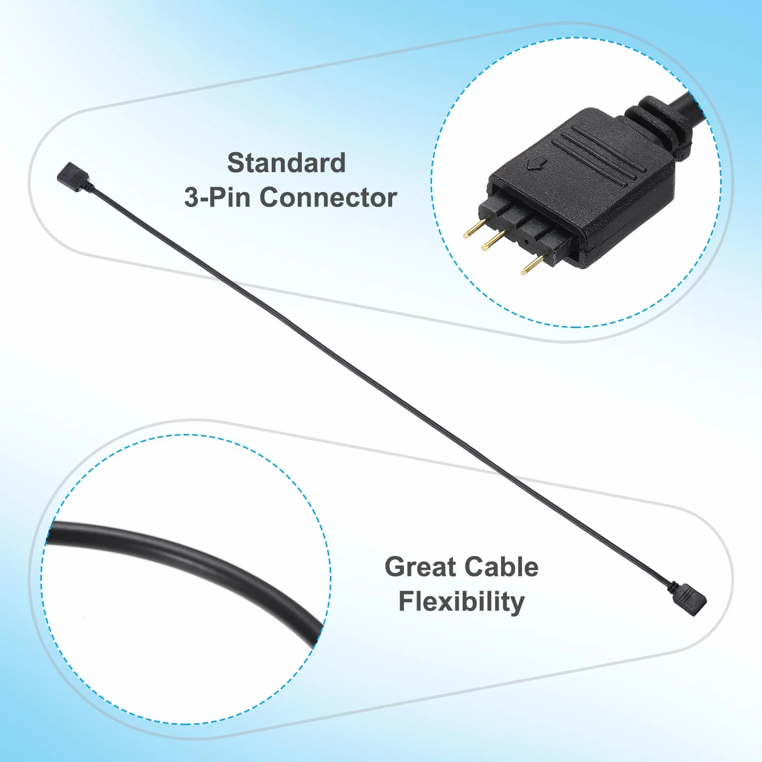 QUARKZMAN Przedłużacz ARGB 5V 20" 3-pinowy żeński na żeński kabel adaptera do wentylatora PC LED czarny