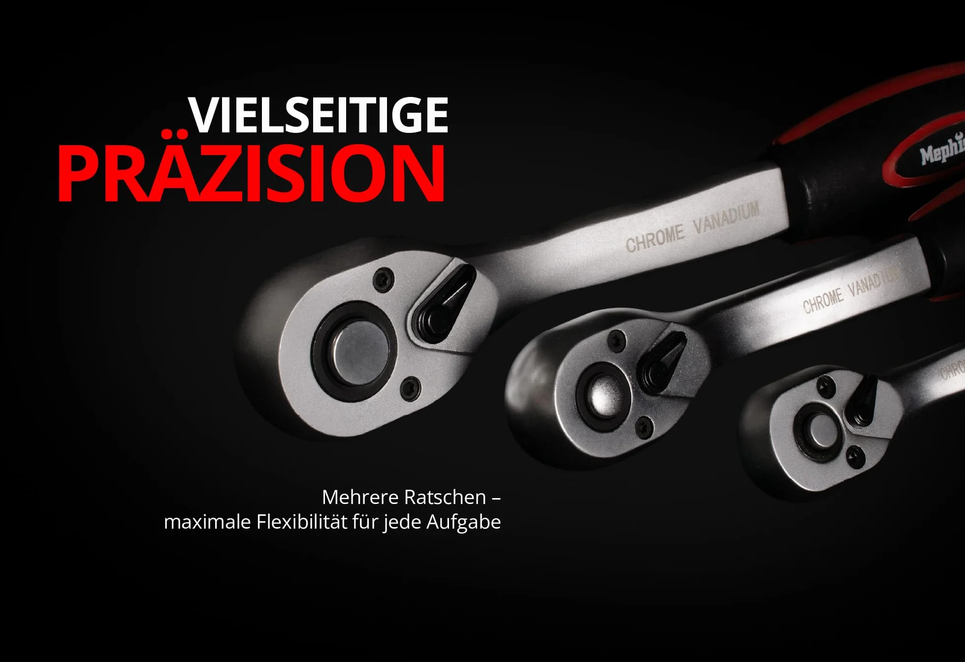 Zestaw kluczy zapadkowych Mephisto w walizce Premium XXL 216-częściowy z chromowanym narzędziem wanadowym i zestawem bitów wraz z adapterem bitowym do wkrętarki akumulatorowej