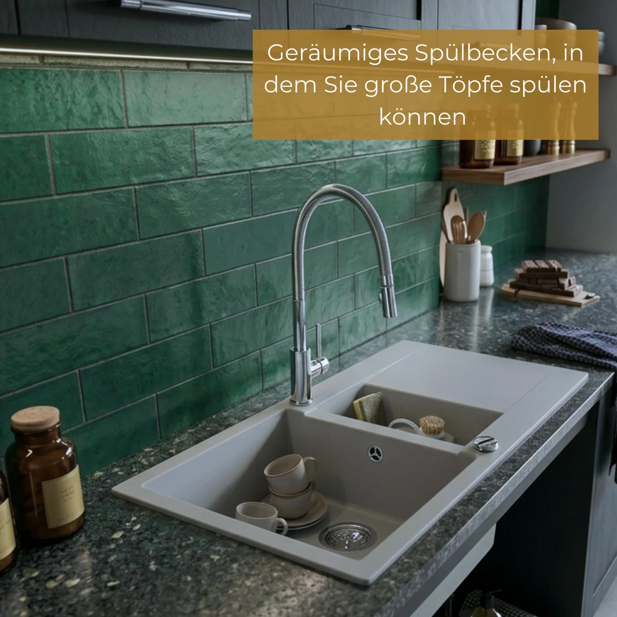 SINK Quality zlewozmywak szary, 79 x 50 cm, zlewozmywak granitowy 1,5 umywalka, zlewozmywak z syfonem i środkiem impregnującym, zlewozmywak kuchenny od szafki pod umywalkę 50