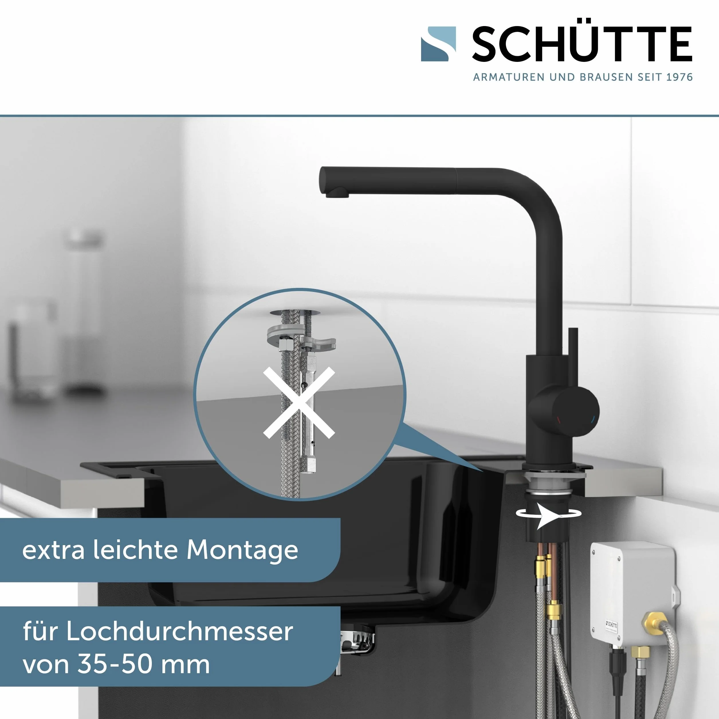 SCHÜTTE 99760 VITAL armatura zlewozmywakowa z czujnikiem, armatura kuchenna z wyciąganą słuchawką, automatyczny kran z czujnikiem, bateria mieszakowa, zlew, bezdotykowa armatura na podczerwień, czarna