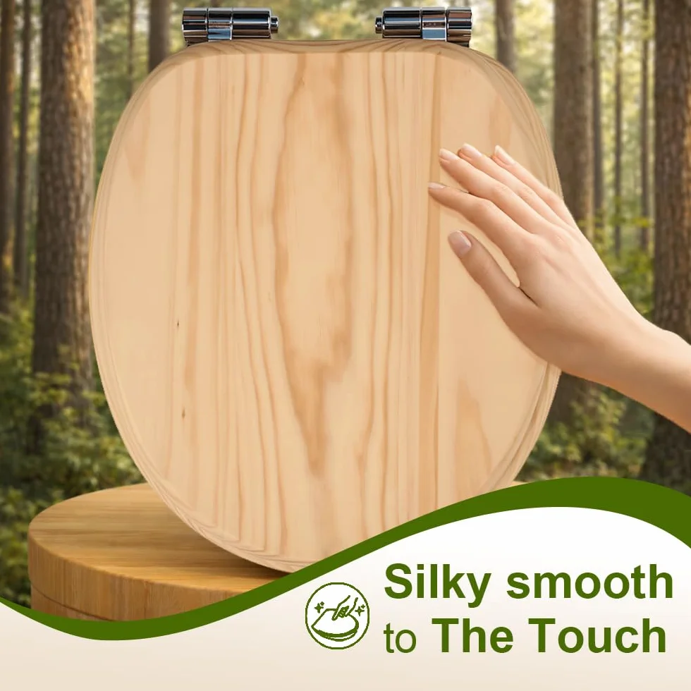 Deska sedesowa z litego drewna sosnowego, wolnoopadająca, szybkie zapięcie i Easy-Clean, Soft-Touch PIKLiDS
