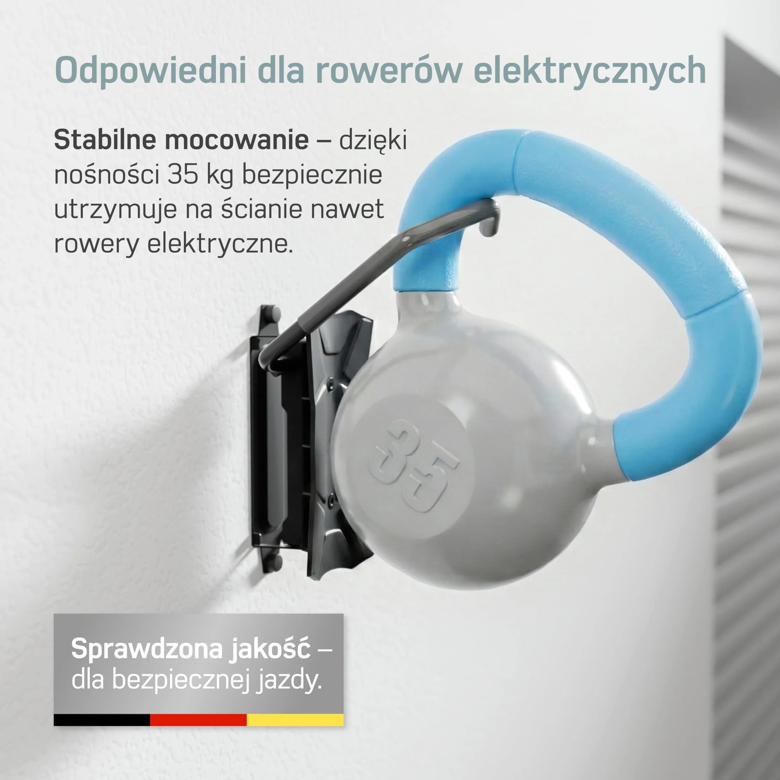 Borgen Ścienny uchwyt rowerowy pionowy, obrotowy, do 35 kg – Oszczędzający miejsce uchwyt na rower do montażu na ścianie, w zestawie kołki Fischer DuoPower