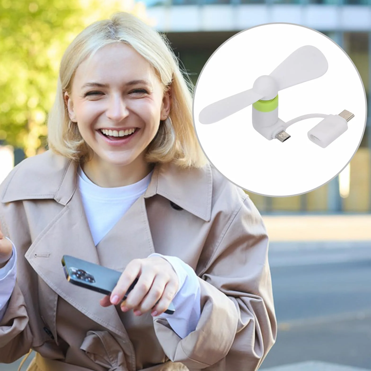 SEMINISMAR Mini wentylator do telefonu USB cichy 2 w 1 czarno-biały