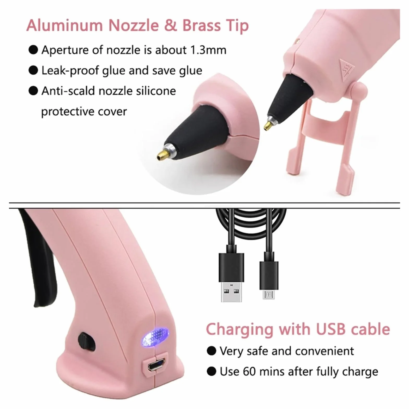 Bezprzewodowy Pistolet Do Klejenia Na Gorąco Dziecko Rękodzieło Domowe Naprawy DIY Użyj Kleju W Sztyfcie 7 Mm Bezprzewodowy Pistolet Do Klejenia 3,6 V 2000 MAh 60 Min Czas Użytkowania Szybkie Nagrzewa