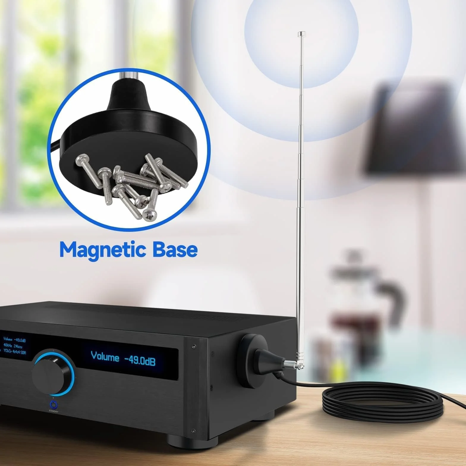 Bingfu DAB Antena Radiowa FM Wewnętrzna Teleskopowa Magnetyczna Podstawa 3 m 75 Omów