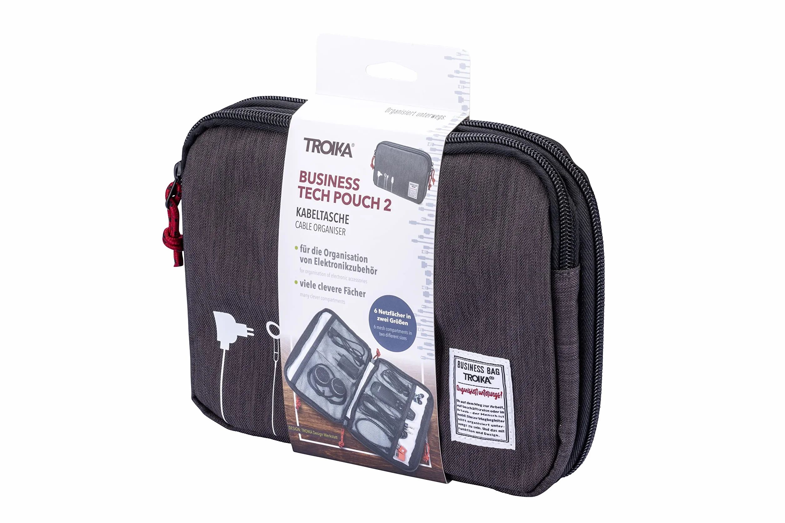 Troika Business Tech Pouch 2 torba na kabel na akcesoria elektroniczne z poliestru w kolorze szarym, wymiary: 23,5 cm x 17 cm x 3,5 cm, BBG64/GY, szary, 23,5cm, Nowoczesny
