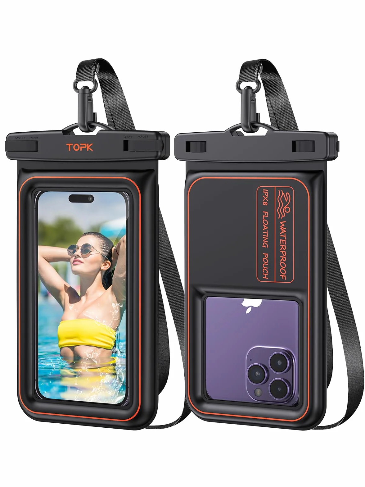 TOPK Wodoodporne etui na telefon IPX8 pływające do 7″ 2 szt. iPhone Samsung