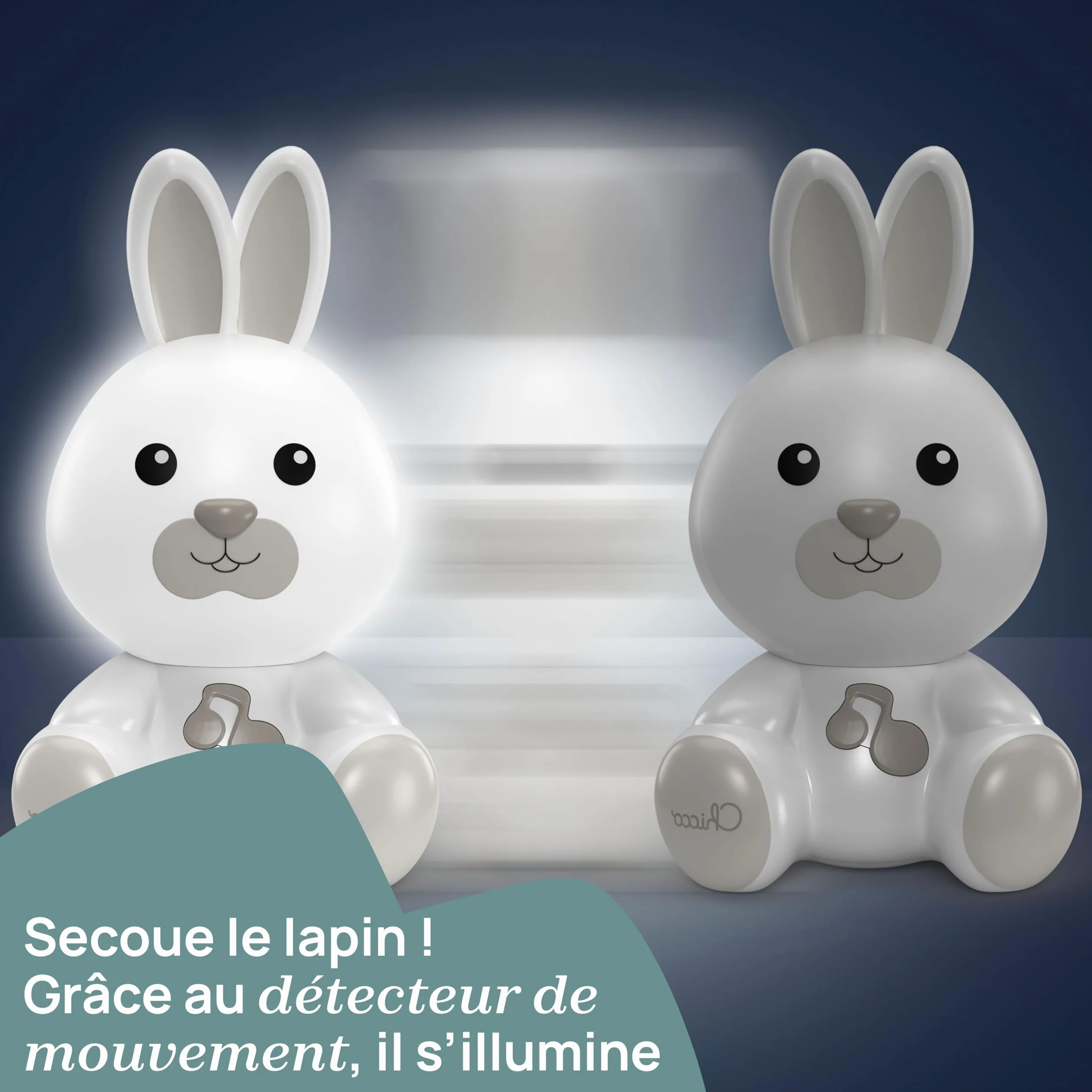 Chicco Lampka Nocna Króliczek, Przenośna Lampka Króliczek z Muzyką Klasyczną i Kojącymi Dźwiękami, Przenośna Lampka Nocna i Lampka Prowadząca, 0 miesięcy +, Neutralna