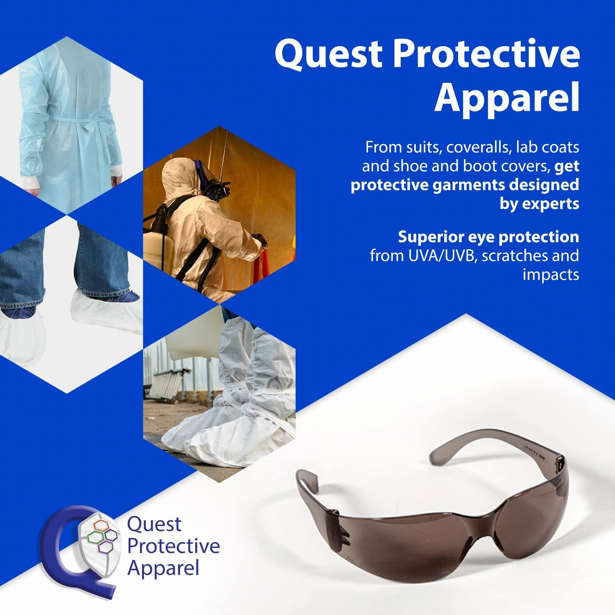 Quest Safety Products okulary ochronne, odporne na zaparowanie, odporne na uderzenia szkła poliwęglanowego (dymne)