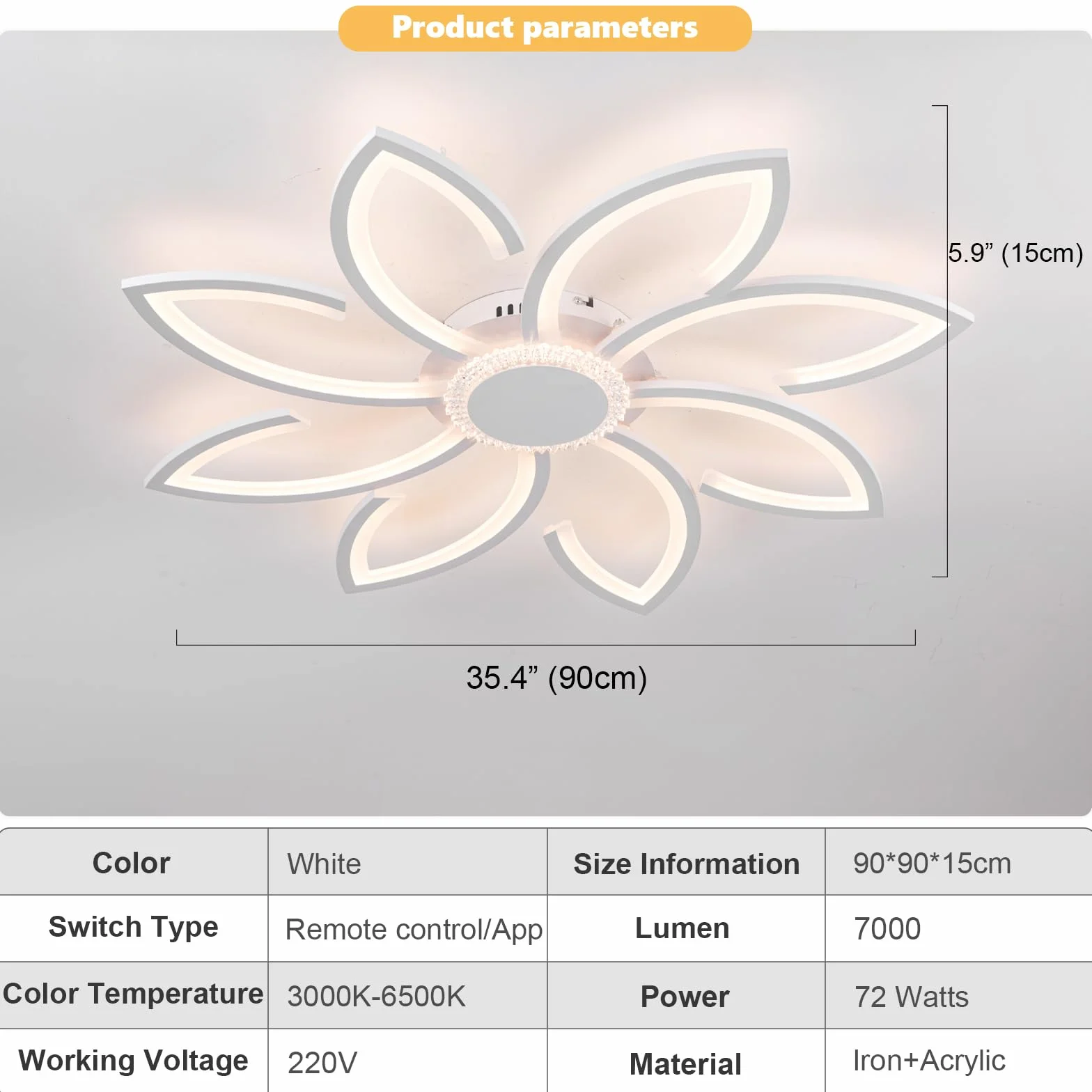 Oświetlenie Sufitowe 90 Cm Z Aplikacją Do Zdalnego Sterowania, Ściemniana Lampa Sufitowa LED Z Funkcją Pamięci, Lampa Sufitowa W Kształcie Kwiatka Do Sypialni 72 W Do Biura, Salonu
