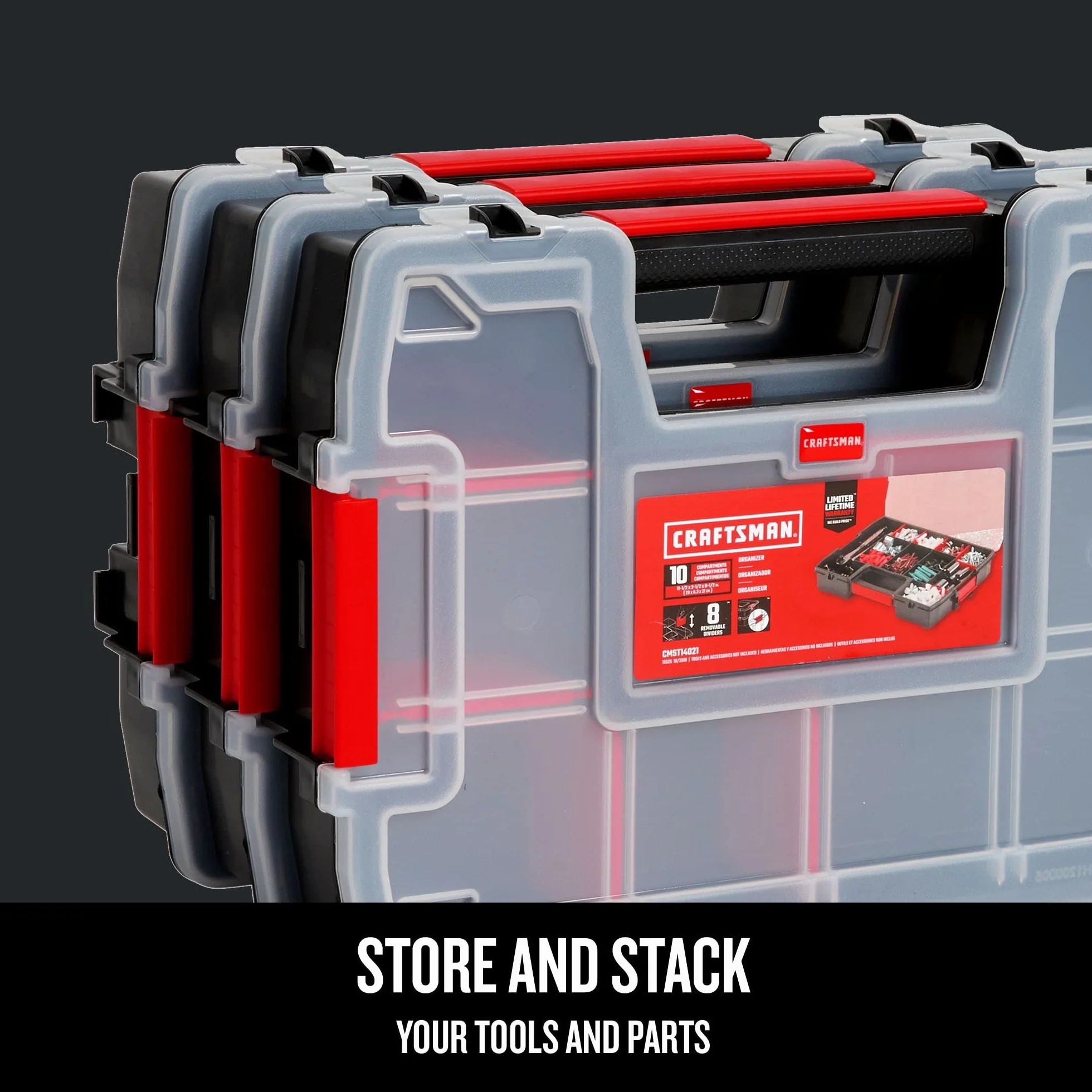 CRAFTSMAN 3-pak 10-komorowy plastikowy organizer na małe części (CMST60964M)