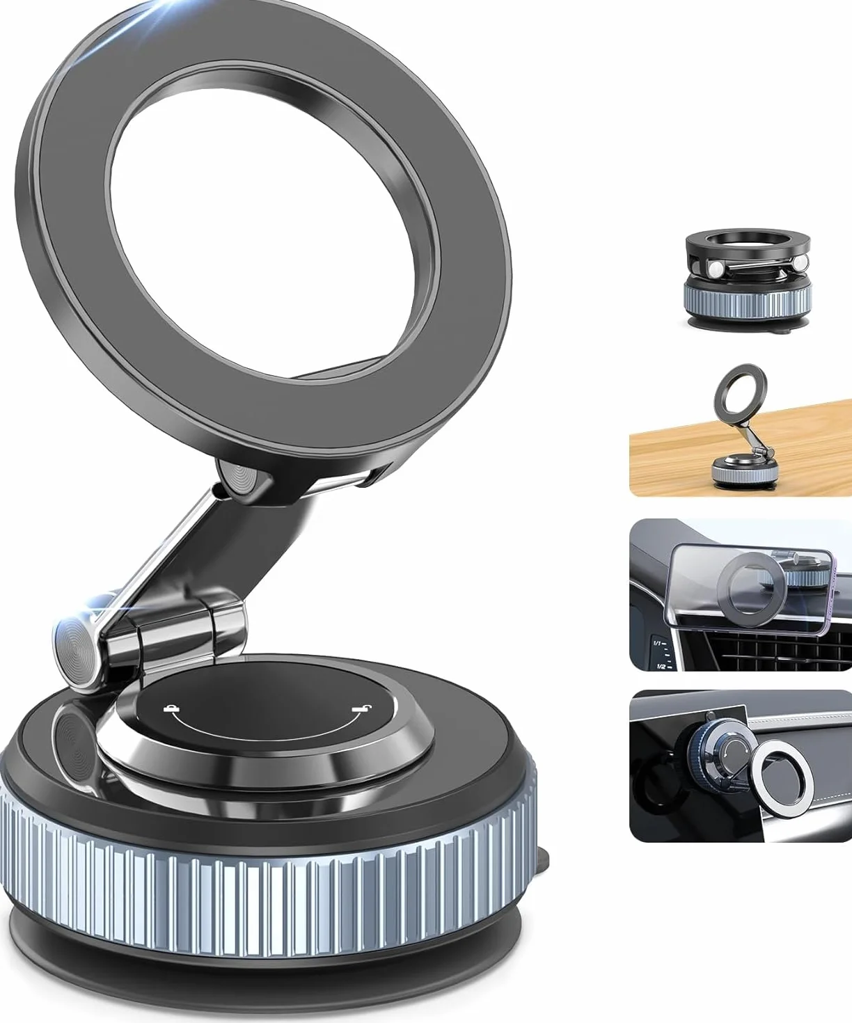 Gahenwo Magnetyczny Uchwyt Samochodowy do Telefonu Magsafe, Obracany 360°, Składany z Pierścieniem Magnetycznym