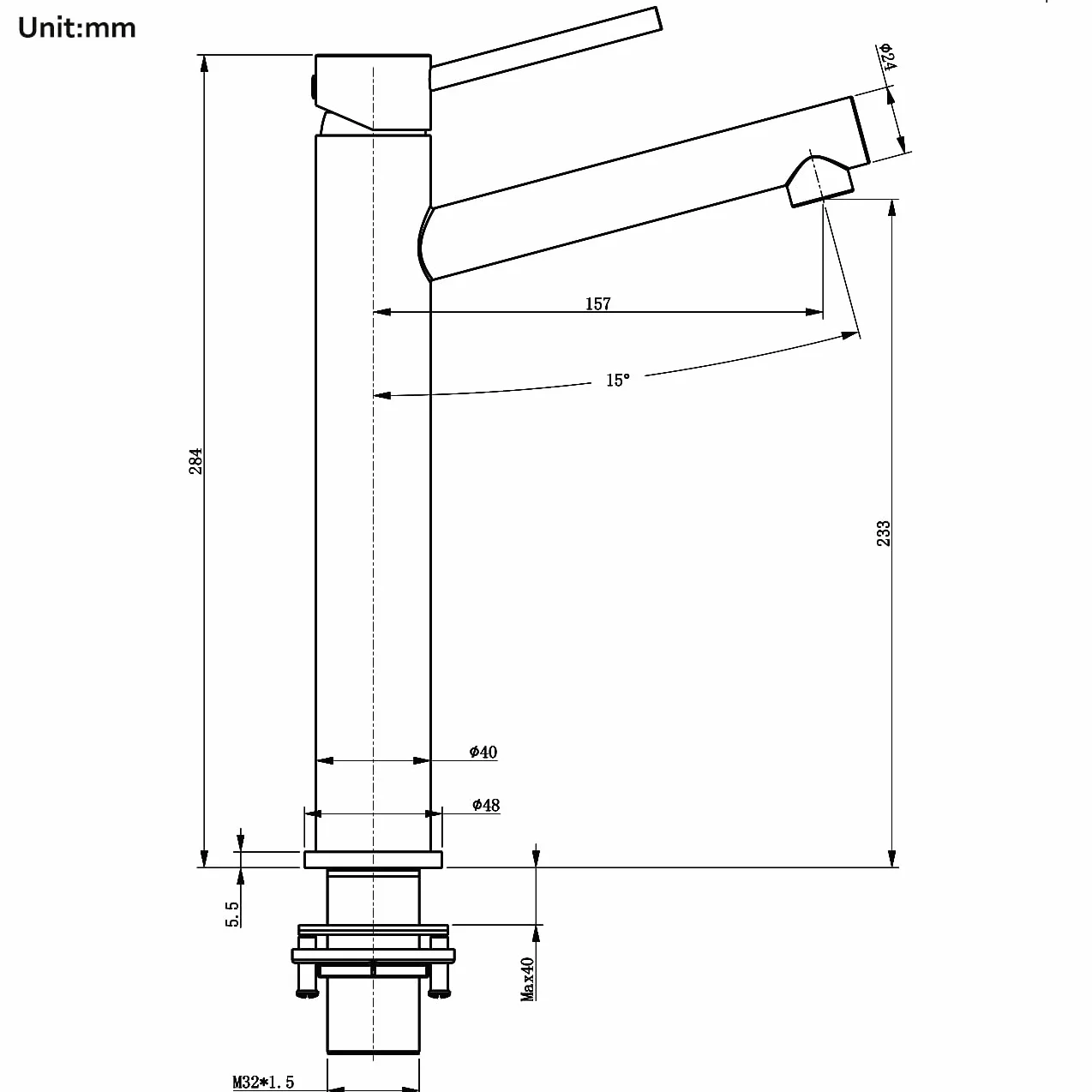 Kran Łazienkowy Wysoki Biały, Bateria Łazienkowa Wysoka | do Umywalki Nablatowej | Bateria Jednouchwytowa Łazienkowa | z Wylewką o Wysokości 233 mm
