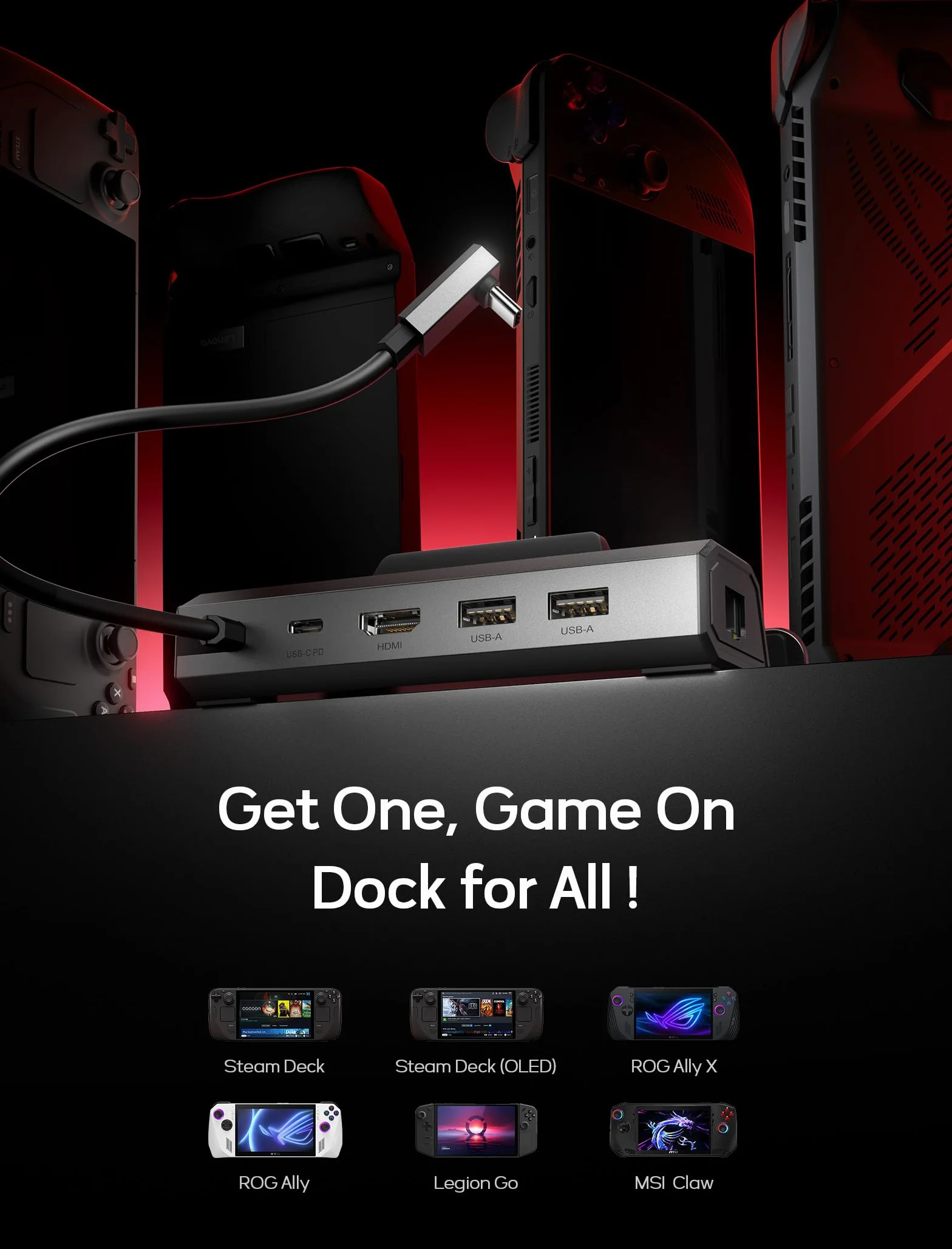 JSAUX Stacja dokująca 5-w-1 do Steam Deck HDMI 2.0 4K@60Hz Ethernet USB A 2.0 USB C