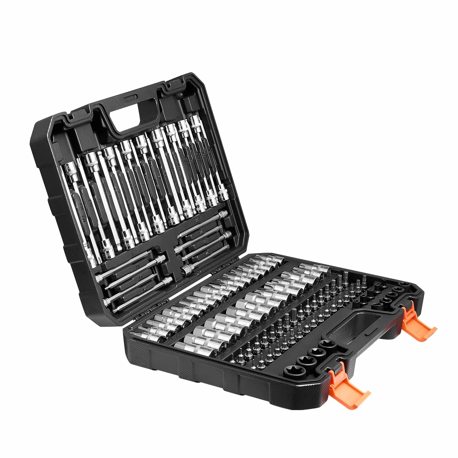 VEVOR Zestaw nasadek SAE i metrycznych, zewnętrzne sześciokątne/torx/torx, stal stopowa S2 i stal Cr-V, przyłącza 0,63/0,95/1,27 cm z ulepszoną torbą do przechowywania, użycie ręczne