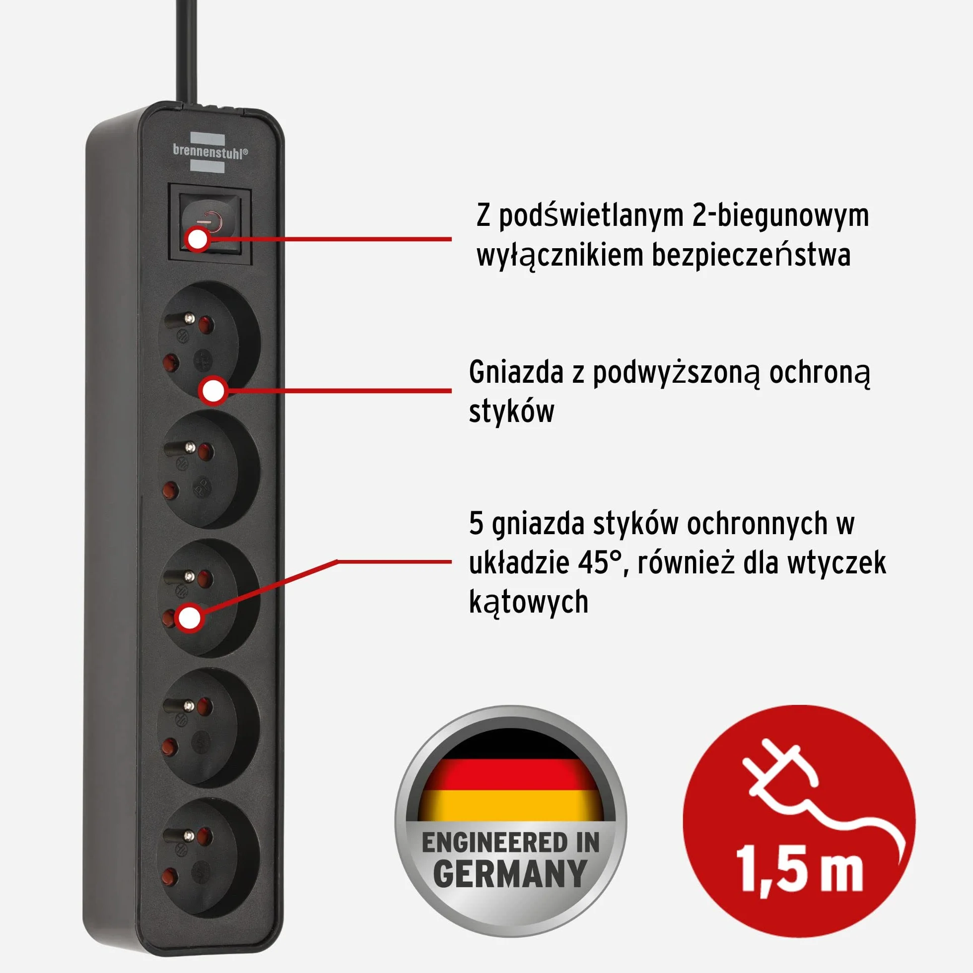 Brennenstuhl Listwa Zasilająca Czarny 1,5 m